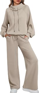 AUTOMET Women's Mock Neck 2-Piece Lounge Sweatsuit Set with Wide Leg Pants and Side Pockets