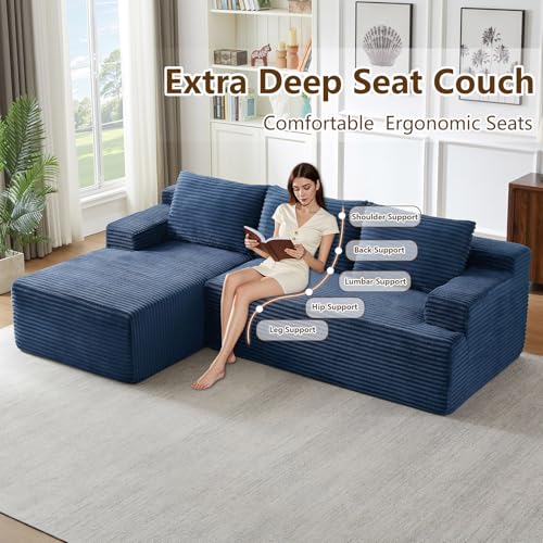 Image of 96.1 inch Modular Sectional Sofa Couches L-Shape Couch 3 Seat Modular Sofa Corduroy Memory Foam Sectional Boneless Couches for Living Room, Cloud Couch with Oversized Chaise(Blue, Left Facing)