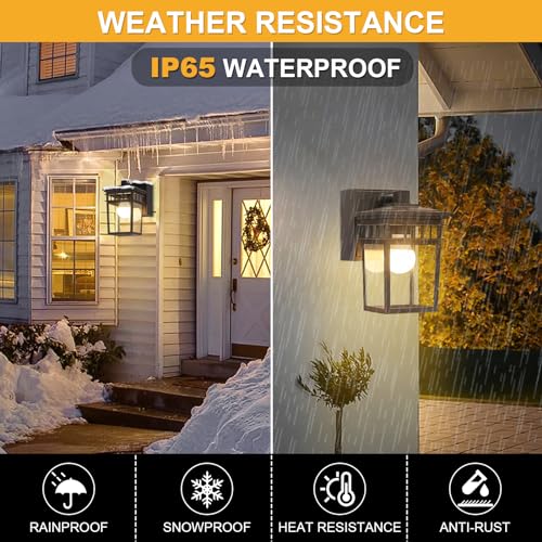 Image of 2 Pack Outdoor Porch Lights, Dusk to Dawn Wall Lighting with GFCI Outlet | Waterproof Alunmium Wall Sconces with Clear Glass Shade, Outside Porch Lights House Patio Garage Front Door, Bulbs Included