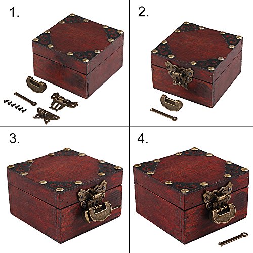 Gther Antique Chinese Locks With Key & Latch Hasp Set, Vintage Jewelry Gift Box Decorative Padlock Lock Hardware Latch Set For Wood Box, Love Lock #TOP4