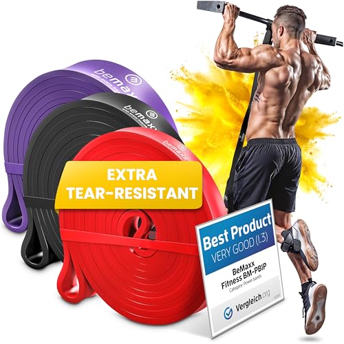 Taśma fitness podciąganie opaska budująca mięśnie, pomoc w podciąganiu + eBook treningowy - oporowa do rozgrzewki | Sprzęt domowej siłowni: sportowa pullup do podciągania się, kalistenika (Zestaw 3 szt)