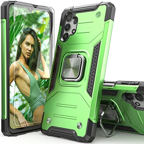IDYStar for Galaxy A32 5G Case with Screen Protector,Shockproof Drop Test Slim Fit Cover with Car Mount Kickstand Lightweight Protective Cover for Galaxy A32 5G,Green