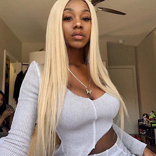 Lisagao Kanekalon Fiber 13x6 Lace Front Wigs Pre-Plucked Long Straight Real Natural Heat Resistant Synthetic Wigs for Black Women 613# Blonde Glueless Transparent Lace with Baby Hair