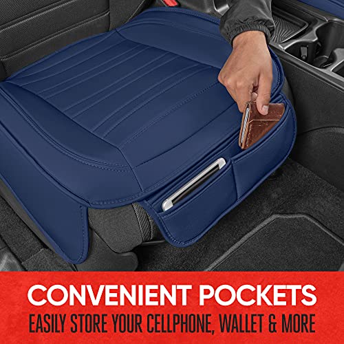 Image of Motor Trend Seat Covers for Cars Trucks SUV, Faux Leather 2-Pack Blue Padded Car Seat Covers with Storage Pockets, Premium Interior Car Seat Cover