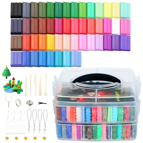 Set Pâte Polymère – 50 Couleurs d’Argile Polymère avec Outils et Accessoires, Pâte à Modeler Durcissante au Four, Idéal pour DIY, Bijoux, Sculptures...