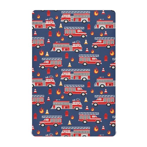 Image of Fire Trucks Red Cars Crib Sheets Soft Breathable Fitted Baby Crib Sheets Mattress Cover for Girl Boys, 52 inch x 28 inch x 9 inch