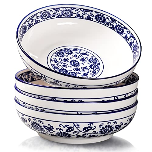 Yun Tao Pasta Bowls 60Oz, 9 Inch Large Fruit Salad Serving Bowls, Soup Bowls, Porcelain Ramen Bowls Set Of 4, Serving Dishes For Entertaining & Restaurant,Microwave Dishwasher Safe #TOP15
