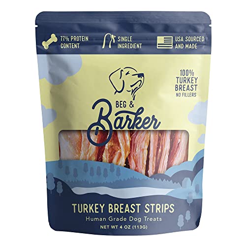 Beg & Barker Turkey Jerky for Dogs (4 oz, Pack of 1) - Dog Training Treats - Natural Dog Treats Made in The USA - Grain Free, Diabetic-Friendly, High Protein, Sugar-Free (Turkey Dog Jerky)
