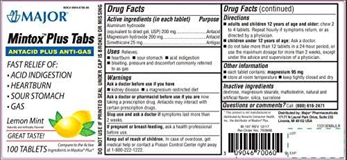 [3 PACK] MINTOX▒ PLUS TABS ANTACID PLUS ANTI-GAS *Compare to the same active ingredients in Maalox Plus & Save!* 100 tablets/each