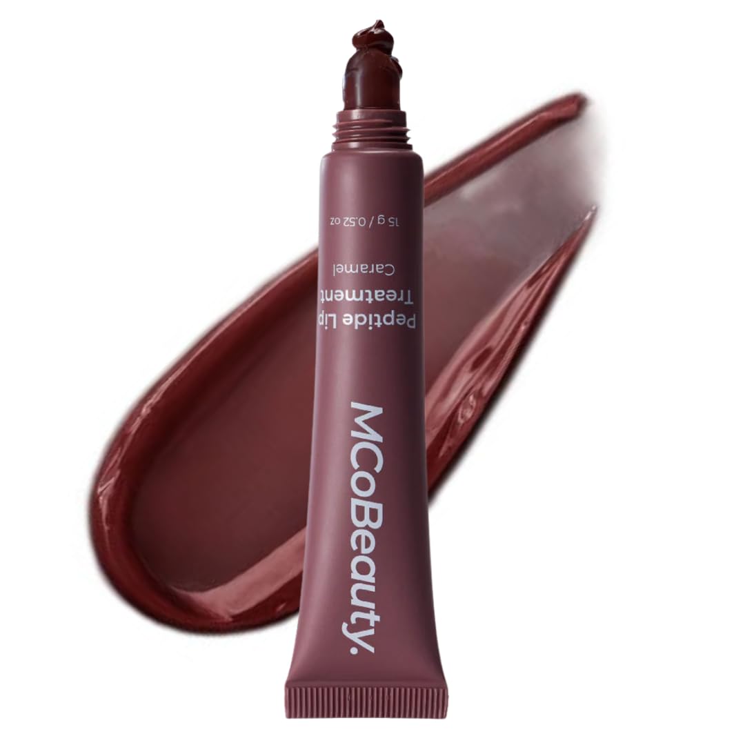 MCoBeauty - Peptide Lip Treatment - Caramel - Nude Brown Shade - High Gloss Peptide Lip Balm & Plumper with Shea Butter - Hydrating Conditioning Lip