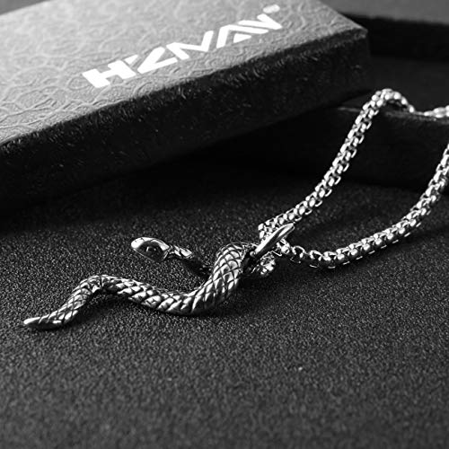 HZMAN Gothic Jewelry Men's Stainless Steel Animal Snake Pendant Chain Necklace2
