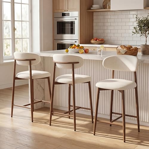 Image of AQO Counter Height Bar Stools Set of 2, Upholstered Counter Stools Modern Barstools with Metal Legs for Kitchen Island Dining Room, Walnut