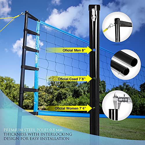VENUX Portable Volleyball Net Set- Outdoor Volleyball Net System Quick & Easy Setup Adjustable Height Steel Poles for Backyard, Beach & More PU Volleyball with Pump and Carrying Bag