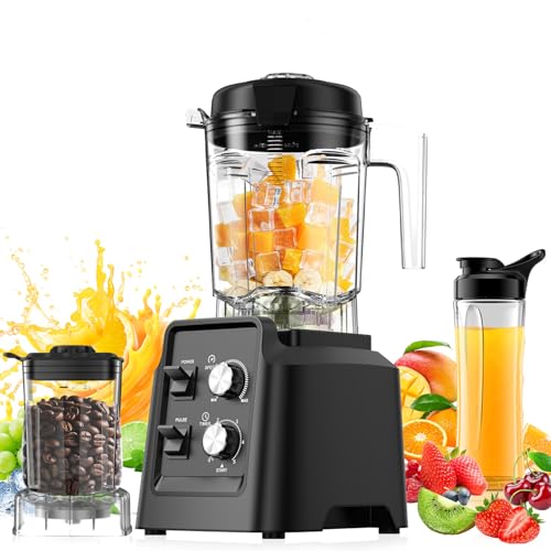 Blender with Self-Cleaning & Dry Grinder - 1400W Professional Blender for Smoothies and Ice Crushing, Dishwasher Safe 68oz Jar, Includes 27oz Mill for Spices & Coffee, Black