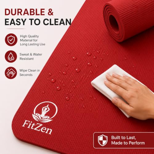 Image of Yoga Mat for Women and Men 4mm with Carry Strap EVA Material Extra Thick Exercise Mat for Workout Yoga Fitness Pilates and Meditation, Anti Tear Anti Slip For Home & Gym Use (Red, 4mm)
