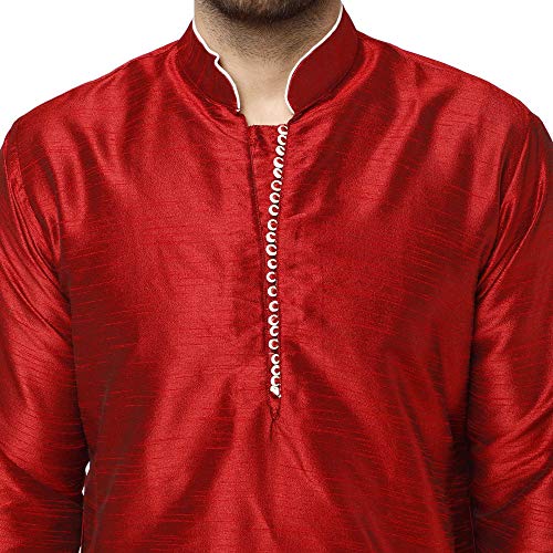 Image of SKAVIJ Men's Art Silk Self Design Kurta Pajama Mandarin Collar 2-Piece Ethnic Festive Dress