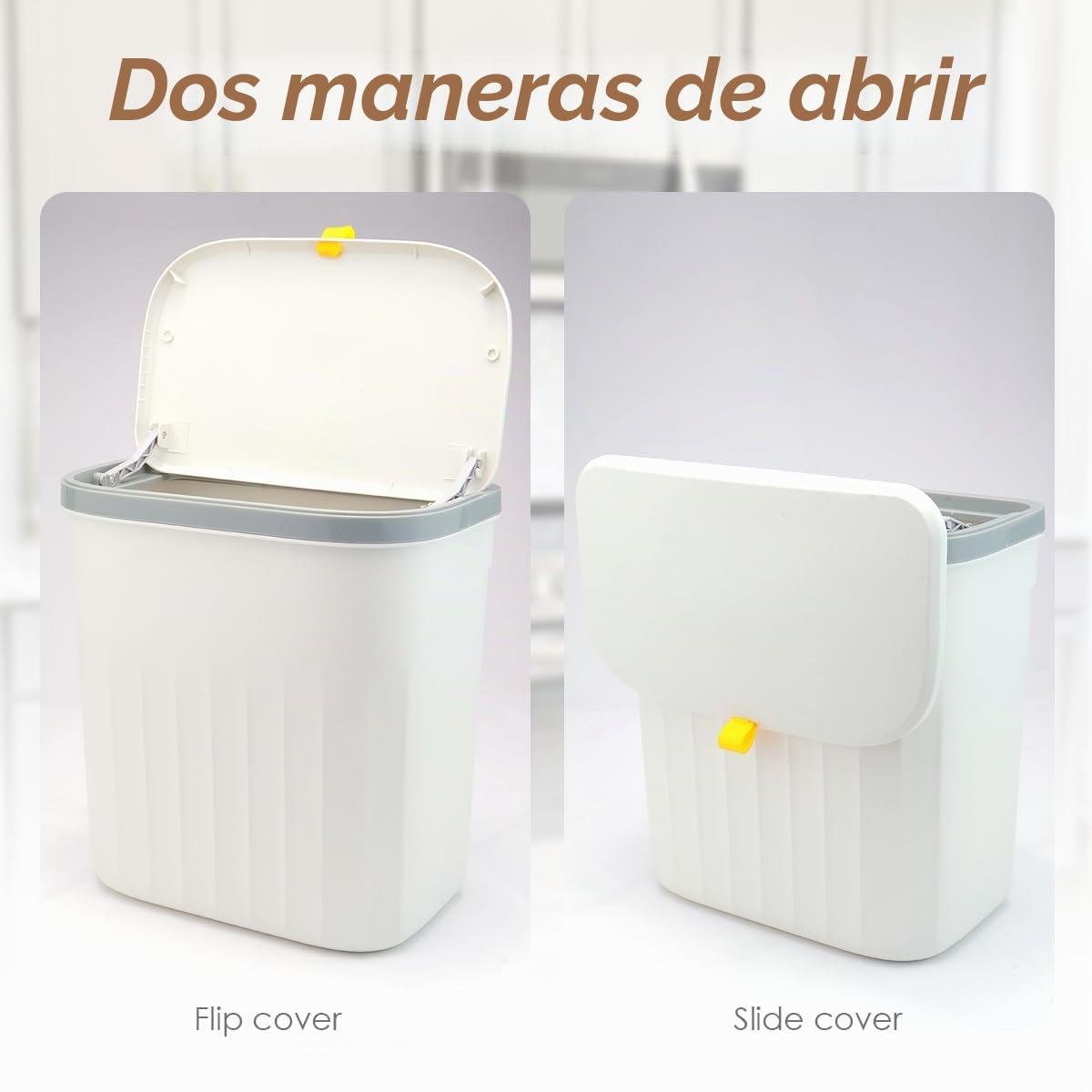 JUVEL Juego de papeleras colgantes para la cocina con tapa, 10L+8L papeleras de compost para la encimera o debajo del fregadero, papelera de plástico montada en la pared para baño/autocaravana
