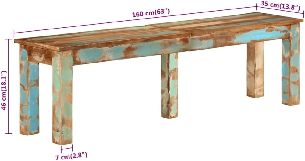 vidaXL Bench 160x35x46 cm Solid Reclaimed Wood