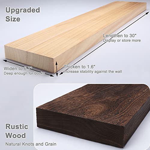 Habudda Floating Shelves, Wall Hanging Wood Shelf For Rustic Home Decor, Bathroom, Bedroom, Kitchen Display, Natural Wood, Invisible Bracket, 30", 2-Pack (Burlywood, 30"×6.7"×1.6") #TOP4
