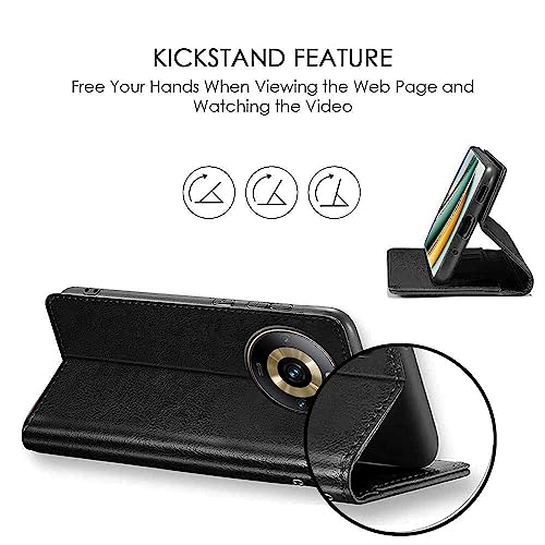 Image of WOW IMAGINE Shock Proof Flip Cover Back Case Cover for Realme Narzo 60 PRO | 11 PRO | 11 PRO Plus 5G (Flexible | Leather Finish | Card Pockets Wallet & Stand | Black)