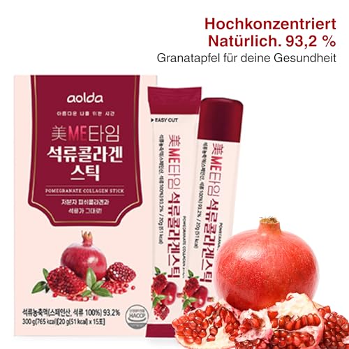 MEME TIME Pomegranate Collagen Stick 20 g x 15 (300 g) | 93.2% Spanish Pomegranate Concentrate & 1,000 mg Low Molecular Weight Fish Collagen | Fruity, Practical & for Daily Beauty Boost