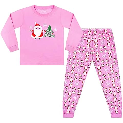 ELUTONG Girl's Christmas Pajamas Cotton Kids Santa Claus Reindeer Pjs Toddler Clothes Long Sleeve Sleepwear Sets 11 Years Pink Cover