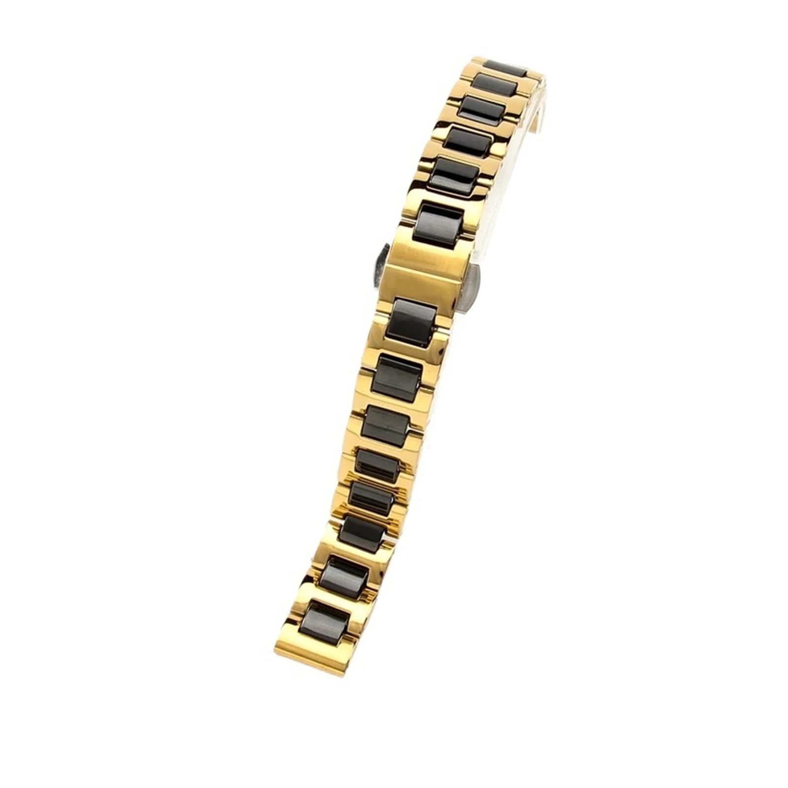 HMFang Cinturino for Orologio in Ceramica E Acciaio Inossidabile, da Uomo E da Donna(Gold Black,12mm)