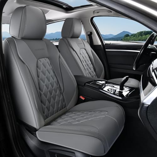 Image of Coverado Car Seat Covers, Front Seat Cover, 2 Pack Luxury Faux Leather Seat Covers for Cars, Waterproof Car Seat Protector Car Seat Cushion, Universal Automotive Seat Covers Fit for Most Cars - Gray