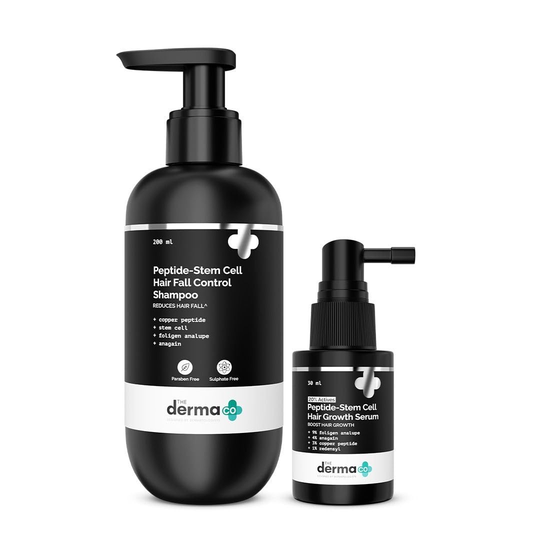 The Derma Co Anti-Hairfall Essentials Duo | Peptide-Stem Cell Hair Fall Shampoo + 20% Actives Peptide Stem Cell Hair Growth Serum | Reduces Hair Fall & Breakage | Boosts Growth | For Men & Women | 200 ml + 30 ml-picture-33