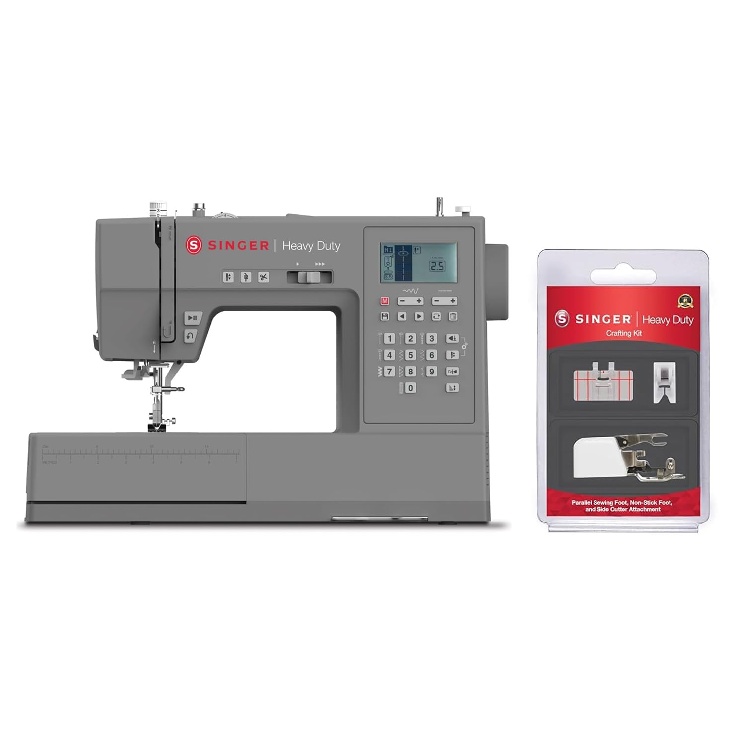 SINGER Heavy Duty 6800C Sewing Machine + Crafting Presser Feet Kit | 586 Stitches, LCD Screen, Strong Motor, Side Cutter, Parallel Sewing &amp; Non-Stick Feet for Hemming &amp; Decorative Stitching