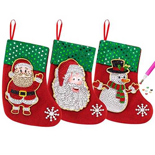 SAVORI Diamond Painting Christmas Stockings Santa Snowman ​Home Holiday for Home Holiday Assorted Xmas Tree Hanging Decor Party Ornaments Gifts Family 3 PCS Cover
