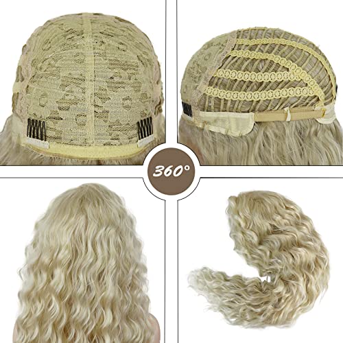 Image of GNIMEGIL Womens Long Blonde Curly Wigs Wavy Fluffy Wig Soft Natural Looking Synthetic Hair Wig Thick Body Wave Hair for Daily Party Cosplay Halloween Costume (Lightest Blonde)