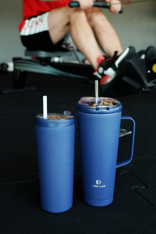 32 OZ 2 in 1 Stainless Steel Insulated Snack Tumbler With Handle, 2 Lids, Straw for Water, Coffee, Snack (Navy Blue, 32, ounces) - Image 5