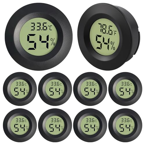 10 Stück Digital Hygrometer Thermometer, Mini Hygrometer Thermometer Schwarz Luftfeuchtigkeitsmesser Digital, Temperaturanzeige Hygrometer...