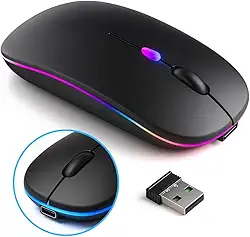 Mouse Sem Fio Recarregável Wireless Bluetooth Óptico LED RGB Ergonômico – USB 2.4GHz, Compatível com Notebook, PC Computador Desktop