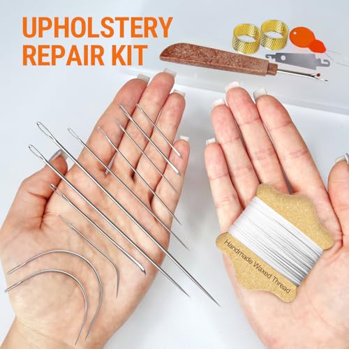 Hilo de coser encerado (color blanco), agujas resistentes (11 piezas) y agujas afiladas de ojo grande (200 piezas) — para coser a mano, ideal para cuero, lona y más miniatura 5