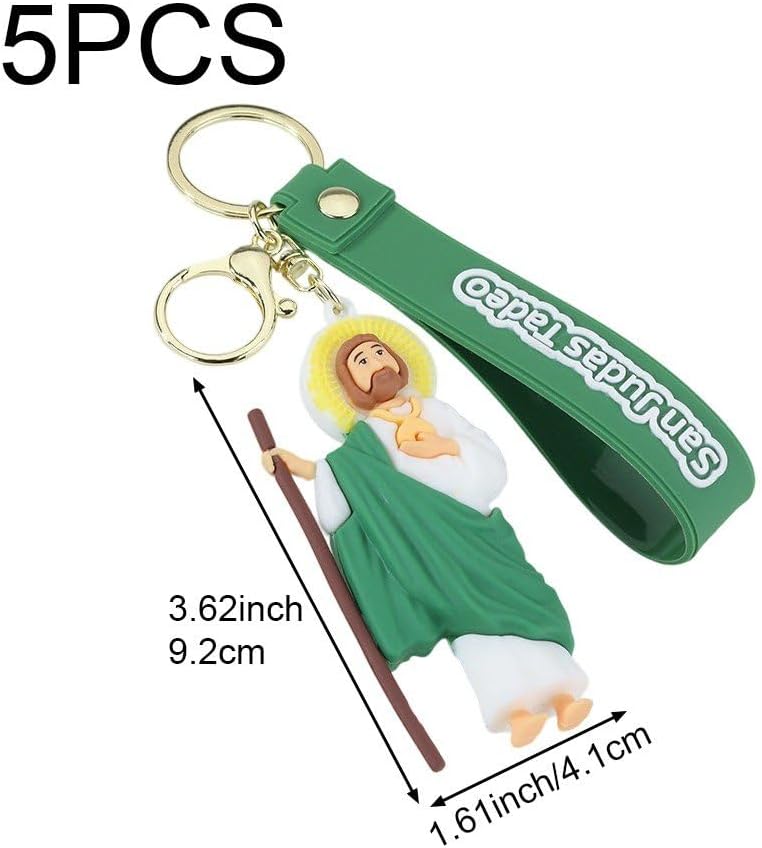 5pcs Cute Jesus Keyrings with Wristlet Judas Tadeo Keychains Fashion Key Holder for Birthday Christmas Stocking Favor - Image 7