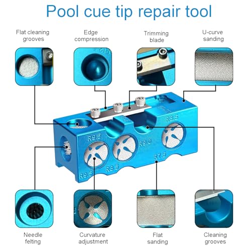 11-in-1 Pool Cue Tip Repair kit, Professional All-in-One Pool Stick Tip Tool for Shaping, Replacement, Maintenance. Tips Shaper & Scuffer kit, Pool Cue Trimmer (Blue Aluminum) - Image 2