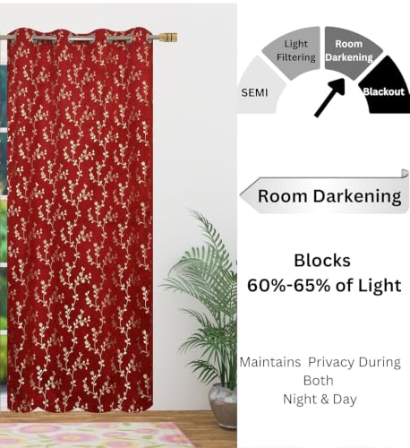 Image of Velvet Room Darkening Door Curtain 7 Feet, Golden Foil Print