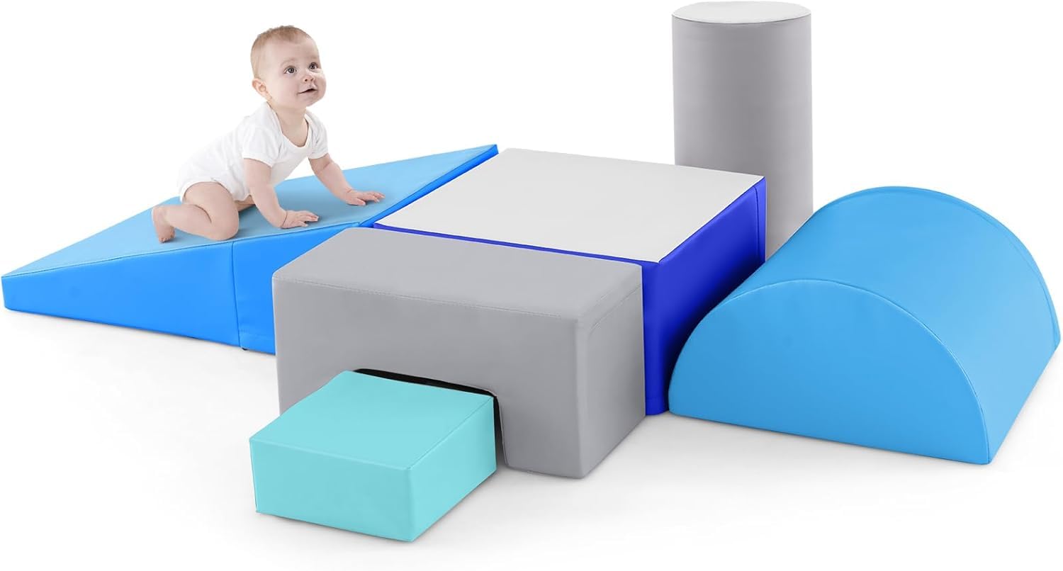 FANTASK Baby miękkie klocki z pianki, niebieskie, 6-częściowe