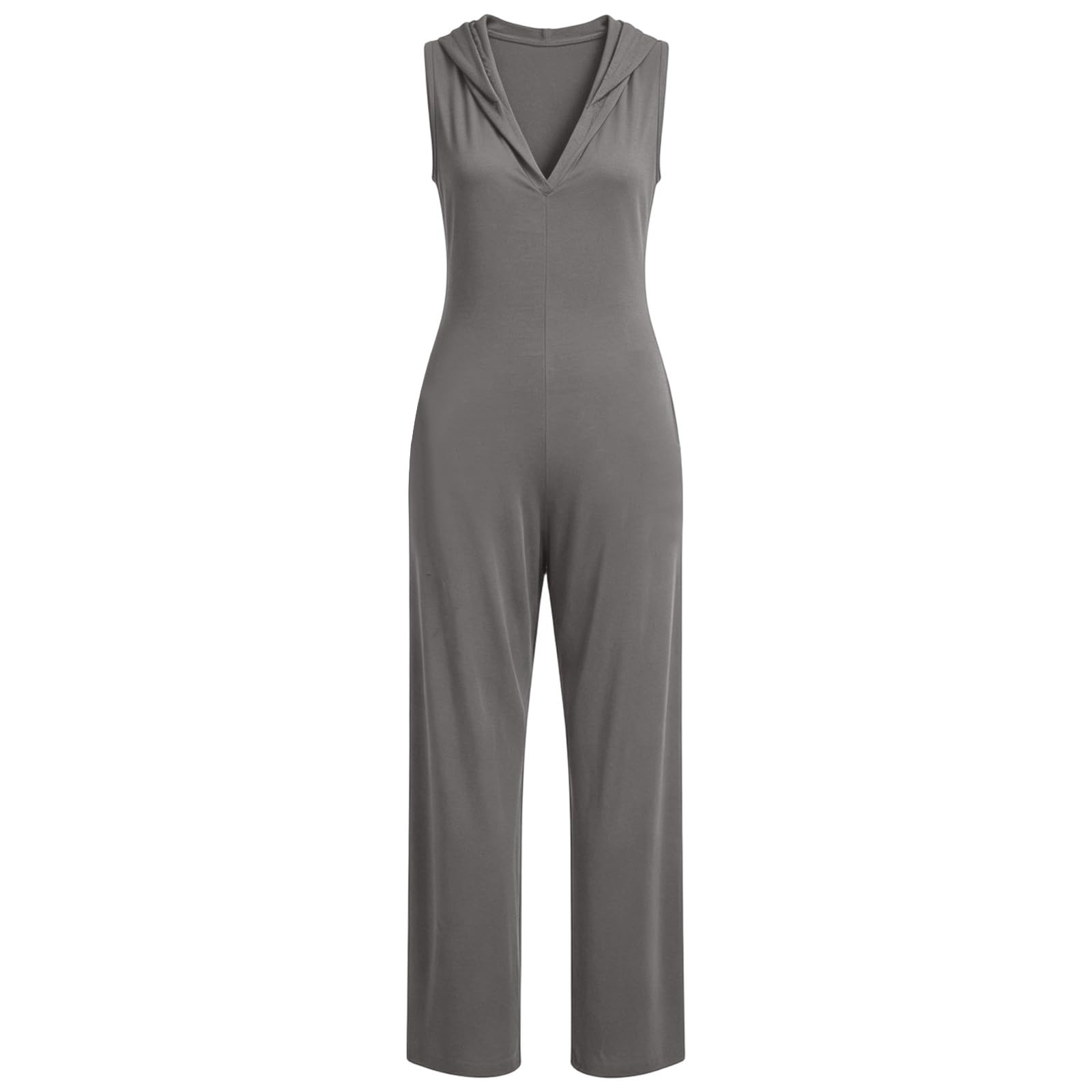 Mono ligero de verano con cuello y bolsillos delanteros, casual, con capucha, pierna ancha para mujer