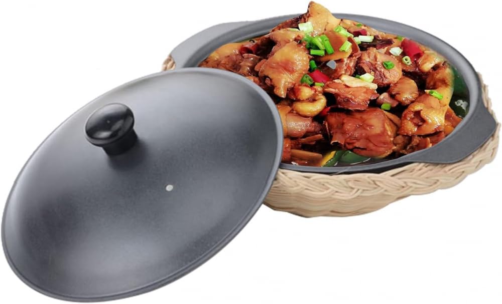Casseruola in ghisa Antiaderente con Coperchio, Padella Antiaderente? Mini Wok, pentole per la casa per Una o più Persone - 18 cm (22 cm)