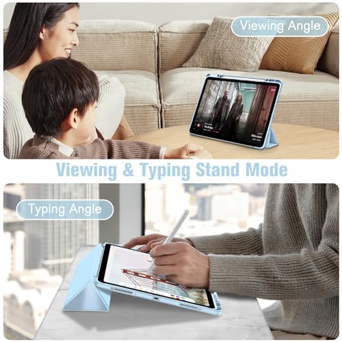 Image of Fintie Hybrid Slim Case for iPad Air 13-inch (M2) 2024, [Built-in Pencil Holder] Shockproof Cover with Clear Transparent Back Shell (Sky Blue)