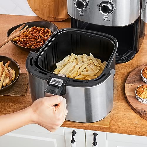 Karaca Multifry Inox 1700W Doppelfritteuse 5,5 Liter XL, Öl verspritzt, großen Behälter, Geruchsneutral ist, Luftzirkulationstechnologie, Temperatur und Zeit können, Antihaftbeschichtung – Bild 5
