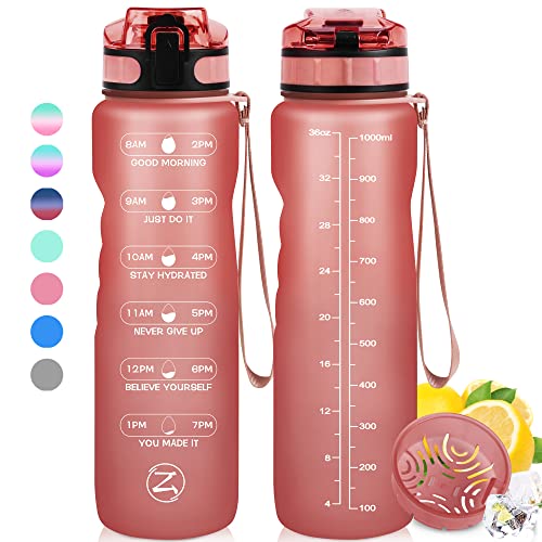 Zomake 32Oz Motivational Water Bottle With Times To Drink,Time Marker & Removable Strainer,Fast Flow,Leakproof Tritan Bpa Free Non-Toxic Water Jug For Fitness,Gym,Sports Rose Gold(Upgrade) #TOP7