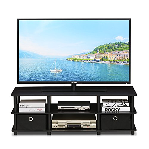 Image of Furinno ECON TV Stand, 3-Tier Entertainment Center with Shelf, TV Console with Storage Bins, Open Frame for Cable Management, Toolless Assembly, for Living Room, Bedroom, Espresso