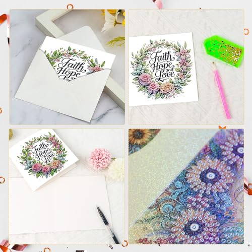 Image of AiYuanzsh 6 Pack Diamond Art Greeting Cards with Envelopes, Religious Diamond Painting Cards Kit, DIY 5D Diamond Art Cards Set, Cross Bible Dove Designs for Christmas, Birthday, Holiday