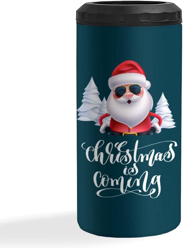 Christmas Is Coming Insulated Slim Can Cooler - Santa Can Cooler - Graphic Insulated Slim Can Cooler