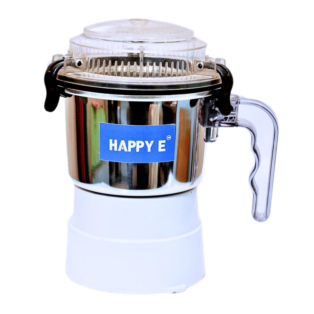 HAPPY E Stainless Steel Sujata Chutney Steel Jar Mixer Grinder 400 ML Mixer compatible Chutney Grinder with lid locks, Fits 900 Watts Sujata mixi Powermatic, Supermix, Dynamix (White)