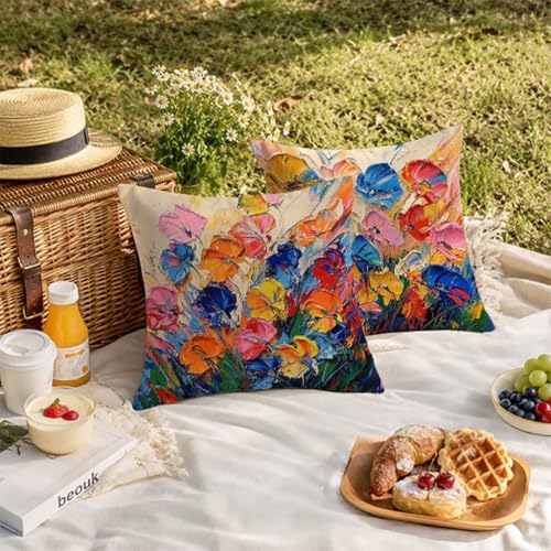 Housses de coussin 55x55cm de qualité supérieure en lin avec motif fleur
